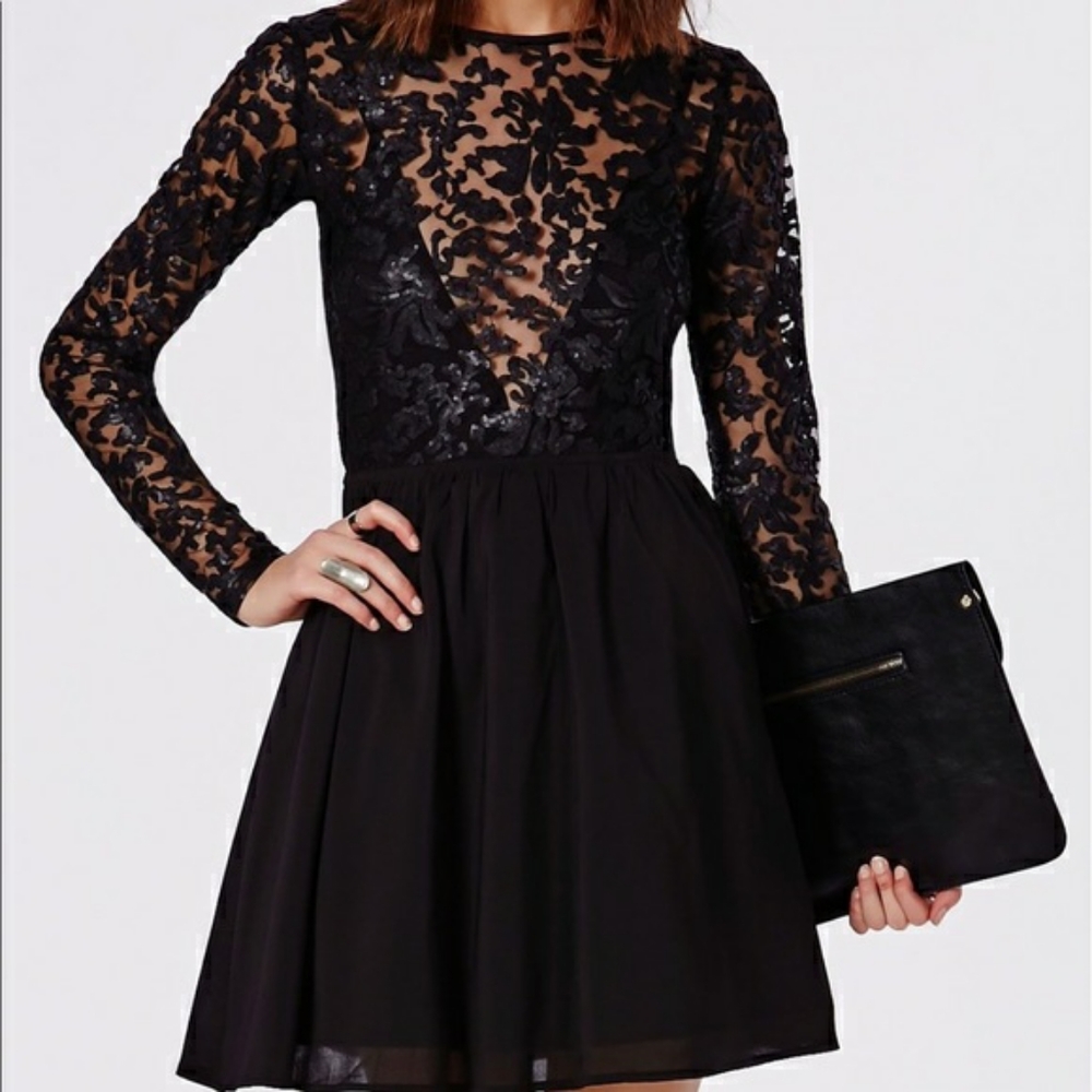 Sequin Lace Skater Dress